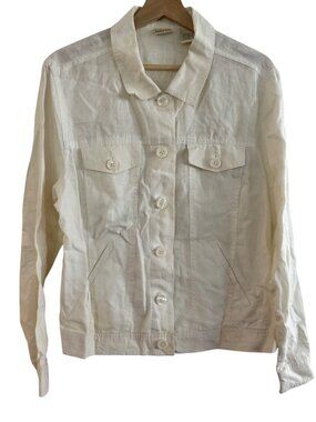 Linden Hill Womens Ivory Linen Button-Up Jacket Size L